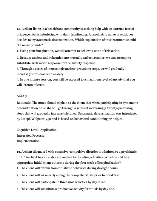 Test Bank Essentials of Psychiatric Mental Health Nursing 8th Edition: Concepts of Care in Evidence by Morgan Townsend